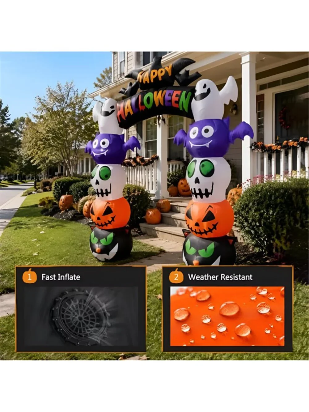 Halloween Inflatable Archway 8FT Walk Through Pumpkin Ghost